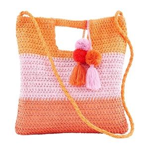 Mud Pie Bright Straw Colorblock Handbag Crossbody  Pink Bag Summer Spring NEW